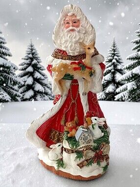Fitz Floyd Yuletide Santa Claus Figurine Holding Deer Christmas Holiday Acrylic